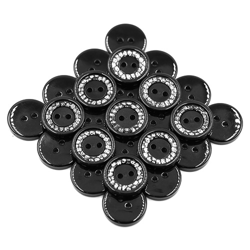 19219 Sullivans 18mm Round Plastic Button 2 Hole With Diamonte Circle - Black - 55 In A Tube