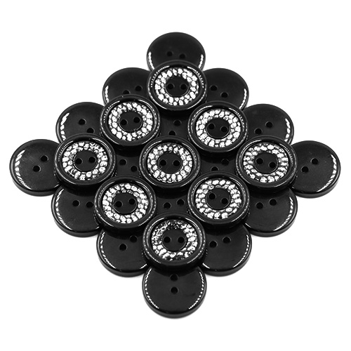 19220 Sullivans 21mm Round Plastic Button 2 Hole With Diamonte Circle - Black - 40 In A Tube