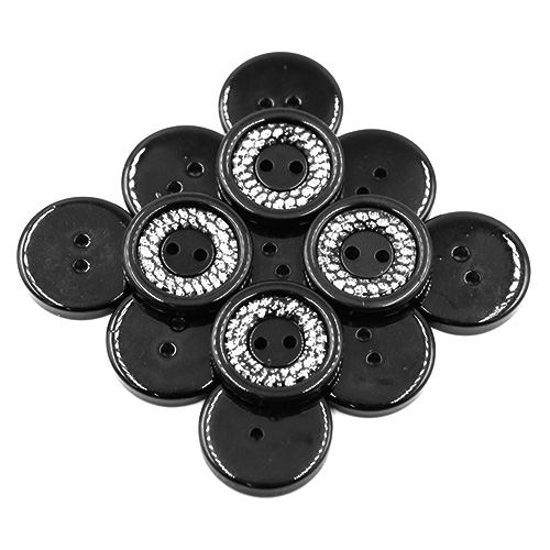 19221 Sullivans 25mm Round Plastic Button 2 Hole With Diamonte Circle - Black - 28 In A Tube