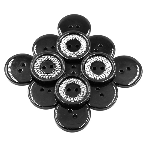 19222 Sullivans 30mm Round Plastic Button 2 Hole With Diamonte Circle - Black - 22 In A Tube