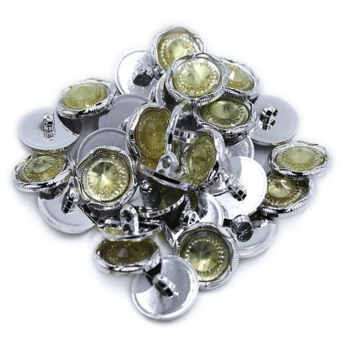 19228 Sullivans 21mm Round Plastic Shank Button With Sparkle Yellow Centre Pinnacle - Silver - 30 In A Tub