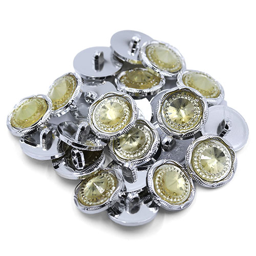19229 Sullivans 25mm Round Plastic Shank Button With Sparkle Yellow Centre Pinnacle - Silver - 23 In A Tub