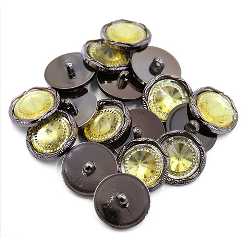 19233 Sullivans 25mm Round Plastic Shank Button With Sparkle Yellow Centre Pinnacle - Antique Gold - 23 In