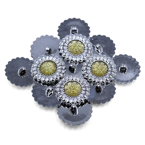 19236 Sullivans 38mm Round Plastic Shank Button With Silver Flower Pattern - White Sparkles - 20 In A Tube