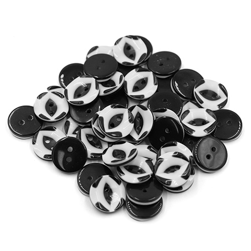 19262 Sullivans 15mm Round Plastic Button 2 Hole With Black Markings - White - 75 In A Tube