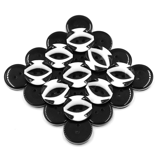 19263 Sullivans 18mm Round Plastic Button 2 Hole With Black Markings - White - 55 In A Tube