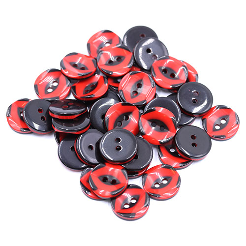 19265 Sullivans 15mm Round Plastic Button 2 Hole With Black Markings - Red - 75 In A Tube