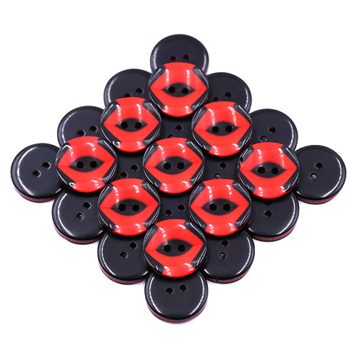 19266 Sullivans 18mm Round Plastic Button 2 Hole With Black Markings - Red - 55 In A Tube