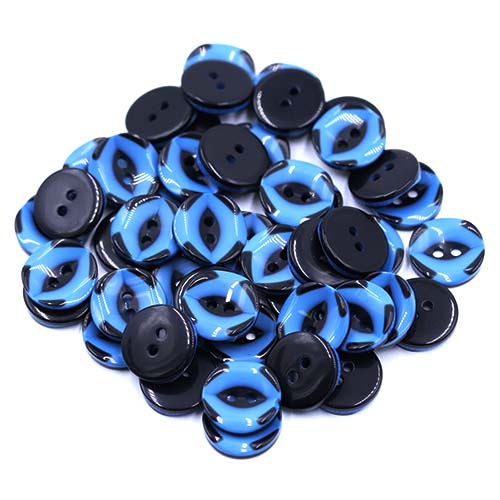19271 Sullivans 15mm Round Plastic Button 2 Hole With Black Markings - Blue - 75 In A Tube
