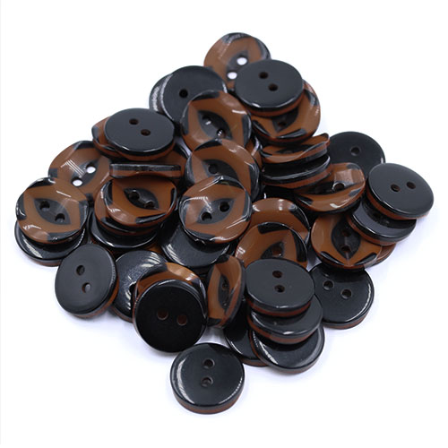 19274 Sullivans 15mm Round Plastic Button 2 Hole With Black Markings - Brown - 75 In A Tube