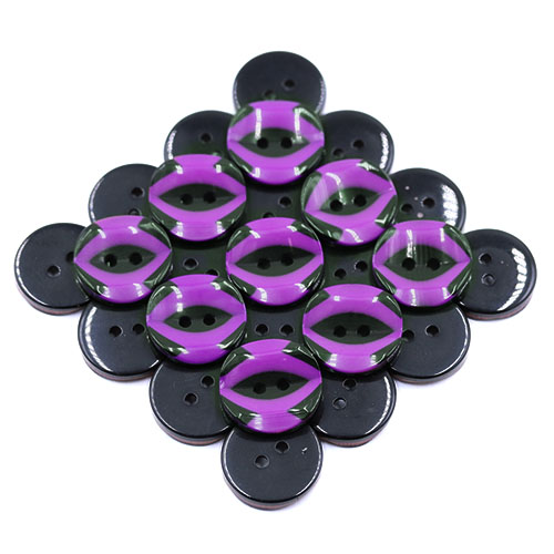 19278 Sullivans 18mm Round Plastic Button 2 Hole With Black Markings - Lilac - 55 In A Tube