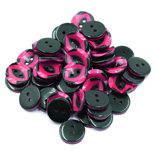 19280 Sullivans 15mm Round Plastic Button 2 Hole With Black Markings - Hot Pink - 75 In A Tube