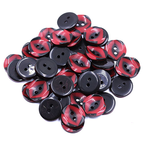 19283 Sullivans 15mm Round Plastic Button 2 Hole With Black Markings - Wine - 75 In A Tube