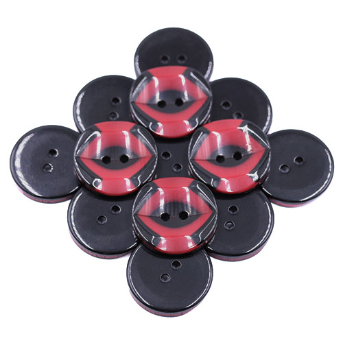 19285 Sullivans 25mm Round Plastic Button 2 Hole With Black Markings - Wine - 35 In A Tube