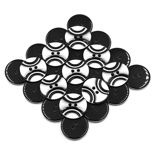 19289 Sullivans 18mm Round Plastic Button 2 Hole With 2 Black Semi Circles - White - 70 In A Tube