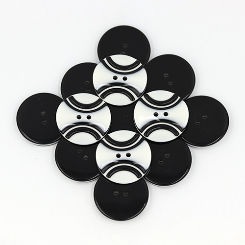 19291 Sullivans 30mm Round Plastic Button 2 Hole With 2 Black Semi Circles - White - 25 In A Tube