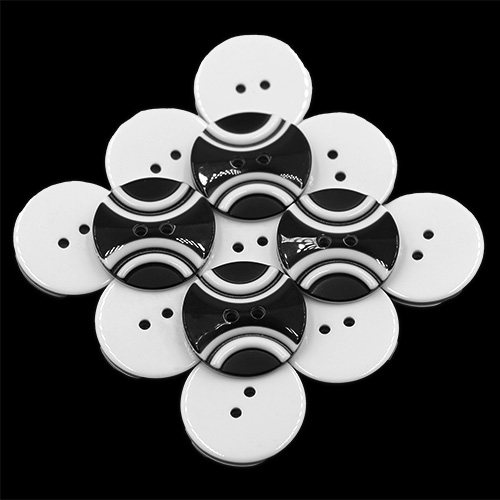 19293 Sullivans 25mm Round Plastic Button 2 Hole With 2 White Semi Circles - Black - 35 In A Tube