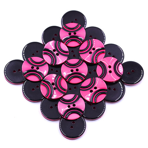19295 Sullivans 18mm Round Plastic Button 2 Hole With 2 Black Semi Circles - Hot Pink - 70 In A Tube