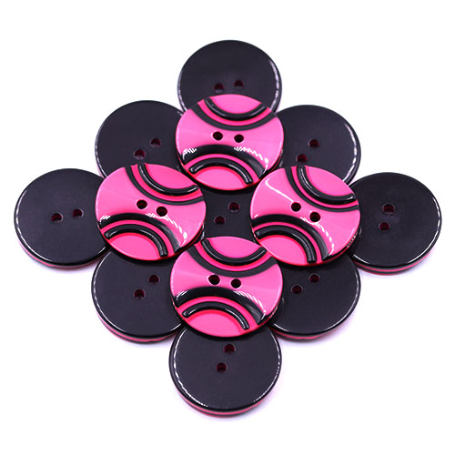 19296 Sullivans 25mm Round Plastic Button 2 Hole With 2 Black Semi Circles - Hot Pink - 35 In A Tube