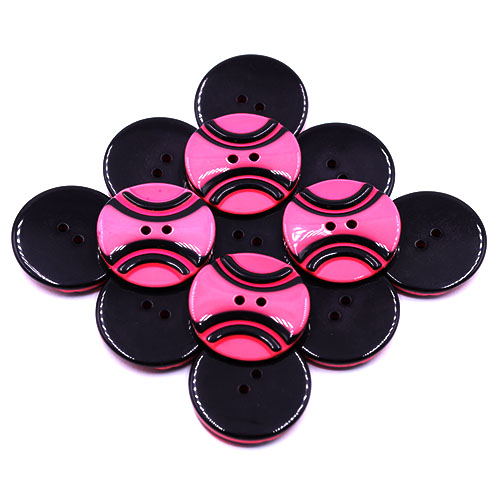 19297 Sullivans 30mm Round Plastic Button 2 Hole With 2 Black Semi Circles - Hot Pink - 25 In A Tube