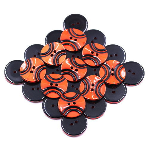 19298 Sullivans 18mm Round Plastic Button 2 Hole With 2 Black Semi Circles - Orange - 70 In A Tube