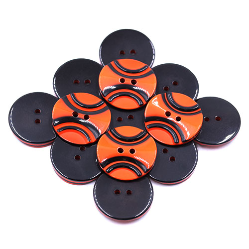 19299 Sullivans 25mm Round Plastic Button 2 Hole With 2 Black Semi Circles - Orange - 35 In A Tube