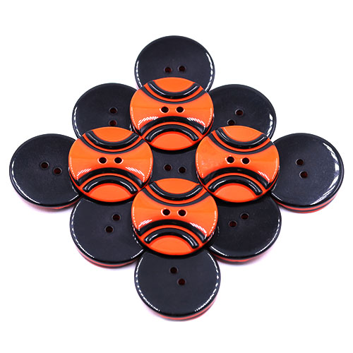 19300 Sullivans 30mm Round Plastic Button 2 Hole With 2 Black Semi Circles - Orange - 25 In A Tube