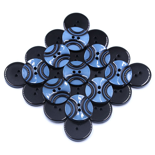 19301 Sullivans 18mm Round Plastic Button 2 Hole With 2 Black Semi Circles - Mid Blue - 70 In A Tube