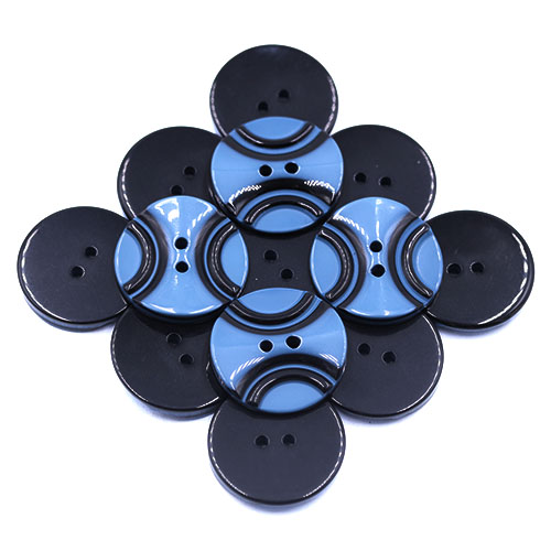 19302 Sullivans 25mm Round Plastic Button 2 Hole With 2 Black Semi Circles - Mid Blue - 35 In A Tube