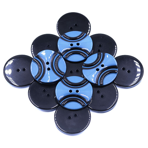 19303 Sullivans 30mm Round Plastic Button 2 Hole With 2 Black Semi Circles - Mid Blue - 25 In A Tube