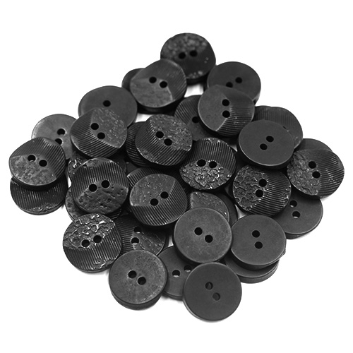 19307 Sullivans 15mm Round Plastic Button 2 Hole With 2 Textured Patterns - Black - 80 In A Tube