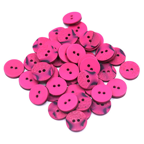 19310 Sullivans 15mm Round Plastic Button 2 Hole With 2 Textured Patterns - Hot Pink With A Splash Of Blac