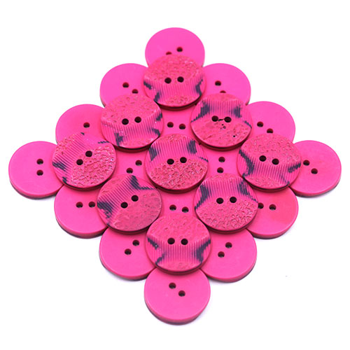 19311 Sullivans 21mm Round Plastic Button 2 Hole With 2 Textured Patterns - Hot Pink With A Splash Of Blac