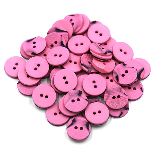 19313 Sullivans 15mm Round Plastic Button 2 Hole With 2 Textured Patterns - Pink With A Splash Of Black - 