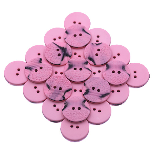 19314 Sullivans 21mm Round Plastic Button 2 Hole With 2 Textured Patterns - Pink With A Splash Of Black - 