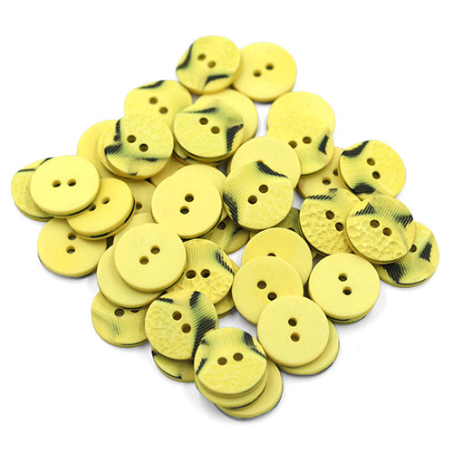 19316 Sullivans 15mm Round Plastic Button 2 Hole With 2 Textured Patterns - Yellow With A Splash Of Black 