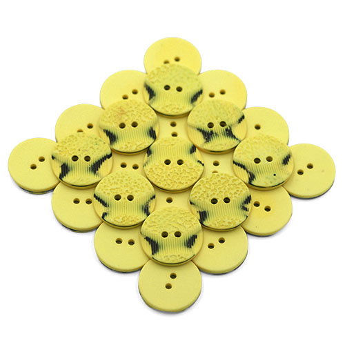 19317 Sullivans 21mm Round Plastic Button 2 Hole With 2 Textured Patterns - Yellow With A Splash Of Black 