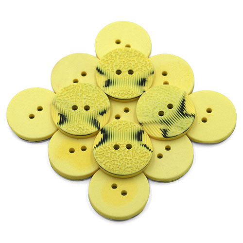 19318 Sullivans 30mm Round Plastic Button 2 Hole With 2 Textured Patterns - Yellow With A Splash Of Black 