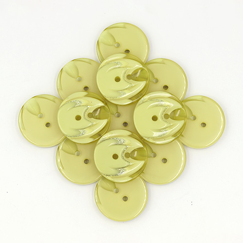 19326 Sullivans 25mm Round Plastic Button 2 Hole With Stepped Glitter Insert - Green - 35 In A Tube