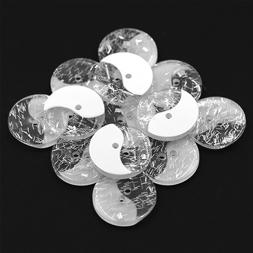 19334 Sullivans 30mm Round Plastic Buttons With Yin Yang Pattern - White/clear - 25 In A Tube