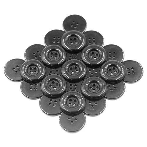 19346 Sullivans 18mm Round Plastic Buttons With Four Holes & Depressed Centre - Black - 105 In A Tube