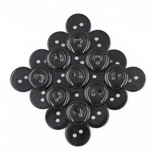 19355 Sullivans 15mm Round Plastic Buttons With Two Holes & Depressed Centre - Black - 100 In A Tube