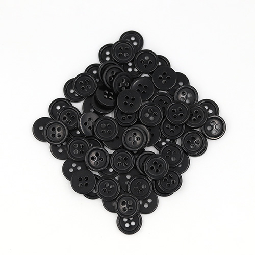 19383 Sullivans 11mm Round Plastic Buttons With Four Holes & Raised Rim - Black - 130 In A Tube