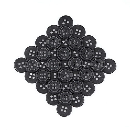19384 Sullivans 13mm Round Plastic Buttons With Four Holes & Raised Rim - Black - 110 In A Tube