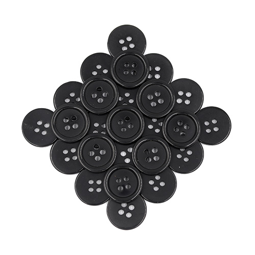 19386 Sullivans 18mm Round Plastic Buttons With Four Holes & Raised Rim - Black - 75 In A Tube