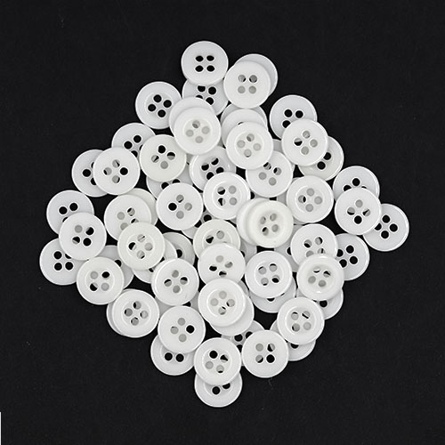 19391 Sullivans 11mm Round Plastic Buttons With Four Holes & Depressed Centre - White - 130 In A Tube