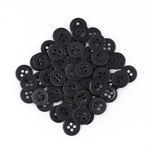 19399 Sullivans 11mm Round Plastic Buttons With Four Holes & Depressed Centre - Black - 130 In A Tube