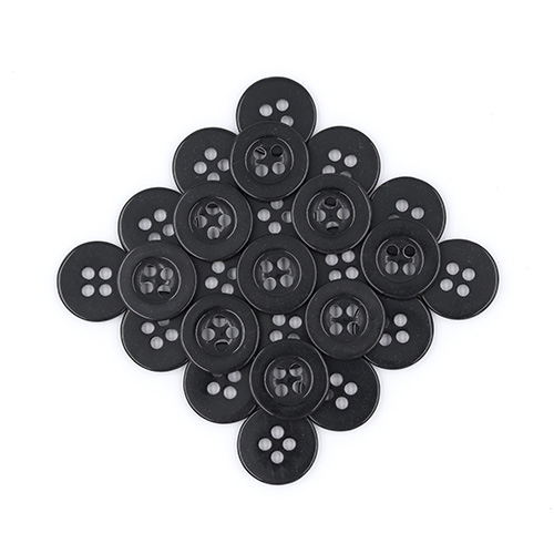 19400 Sullivans 13mm Round Plastic Buttons With Four Holes & Depressed Centre - Black - 110 In A Tube