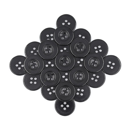19402 Sullivans 18mm Round Plastic Buttons With Four Holes & Depressed Centre - Black - 75 In A Tube