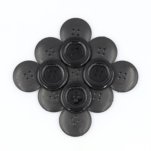 19425 Sullivans 21mm Round Plastic Buttons With Four Holes & Depressed Centre - Black - 55 In A Tube